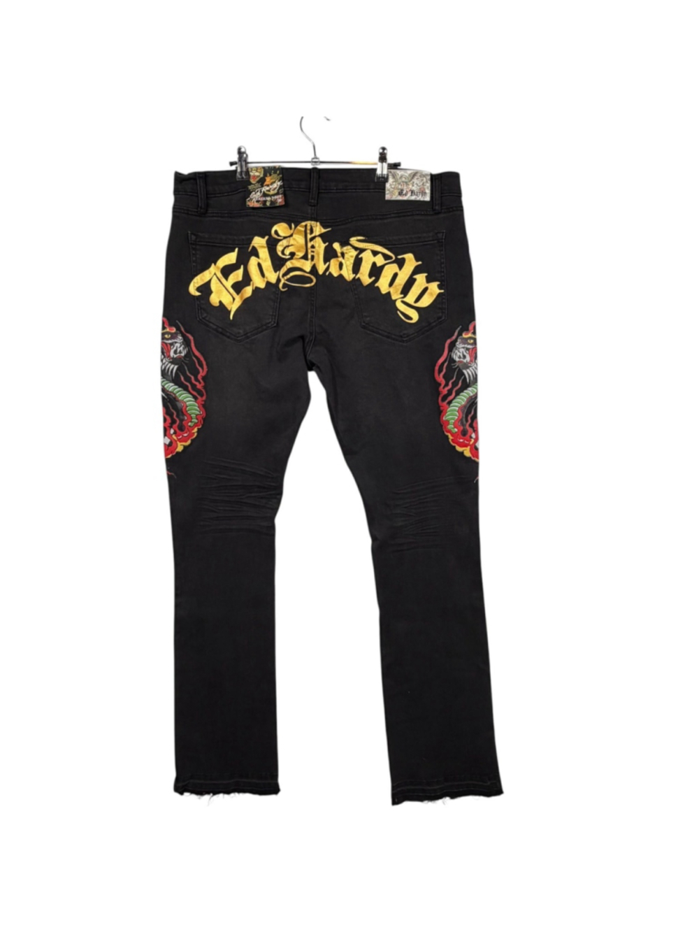 Ed Hardy Dragon Stacked Bootcut Stretch Jeans Black Wash Denim Slim Fit Mens 36